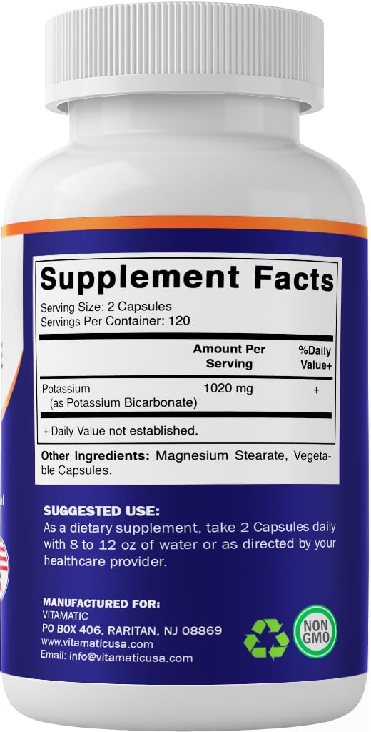 Vitamatic Potassium Bicarbonate Supplement Capsule, 1020 mg, 240 Count