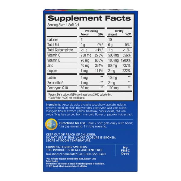 PreserVision Eye Vitamin & Mineral Supplement AREDS 2 Formula + CoQ10 Softgels, 200 Count