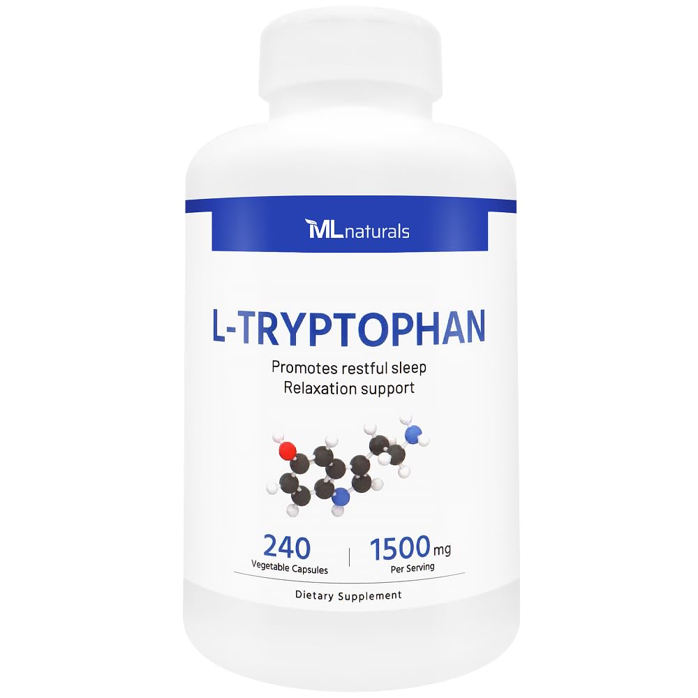 ML Naturals L-Tryptophan 1,500mg Capsules, 240 Count, Non-GMO & Gluten-Free