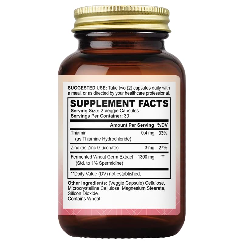 oppuland Advanced Spermidine Supplement, Fermented Wheat Germ Extract With Zinc & Vitamin B1, Cellular Health Support, Vegan Capsules, 60 Count
