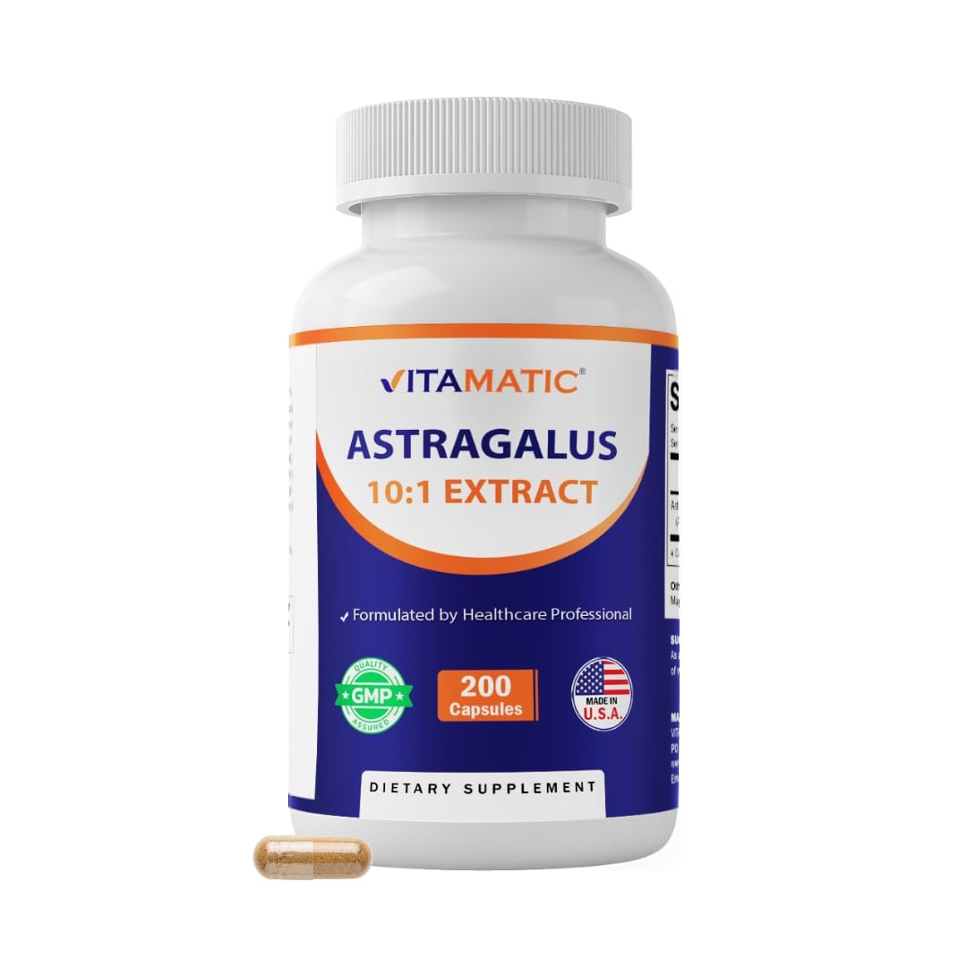 Vitamatic Astragalus 10:1 Plant-Based Botanical Extract Capsules, 200 Count