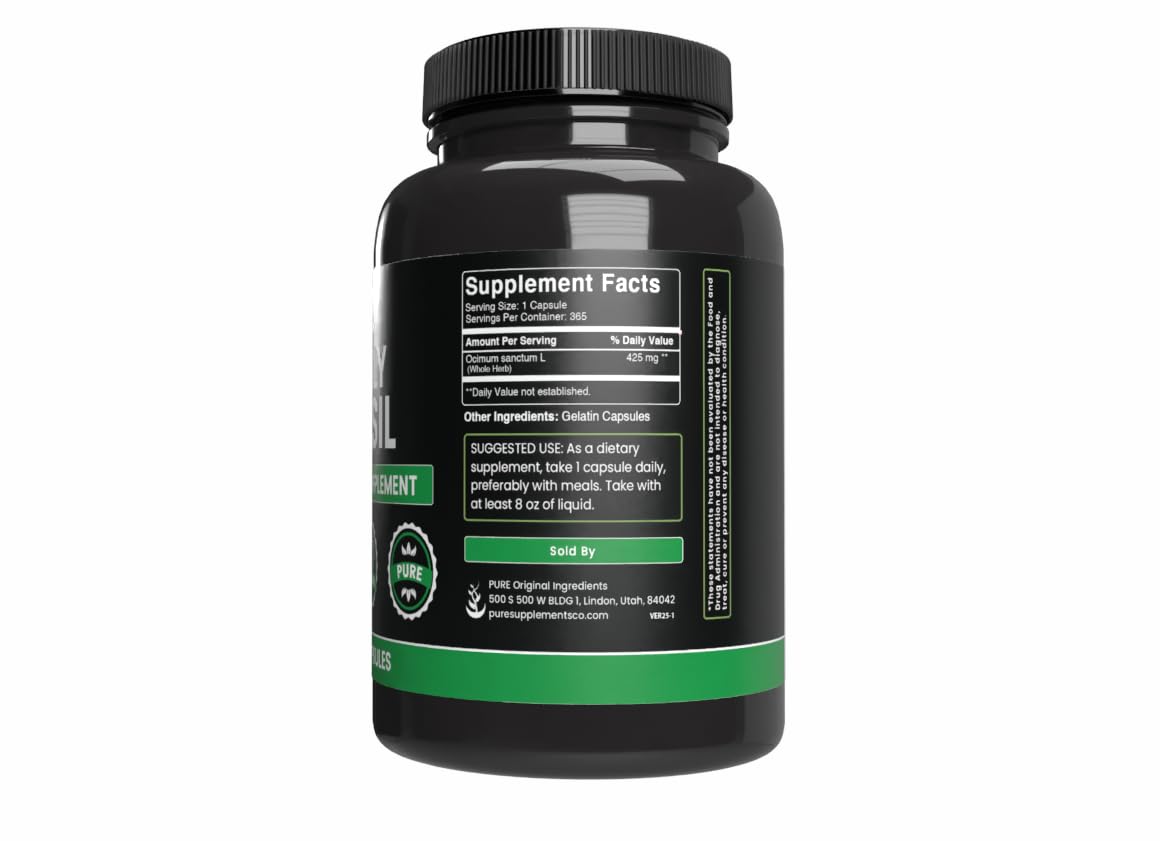 Pure Organic Ingredients Holy Basil 365 Capsules