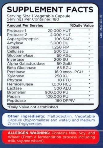 Zenesis Labs Digestive Enzymes with Amylase, Bromelain, Protease, Lipase, and 14 Other Enzymes, 180 Capsules