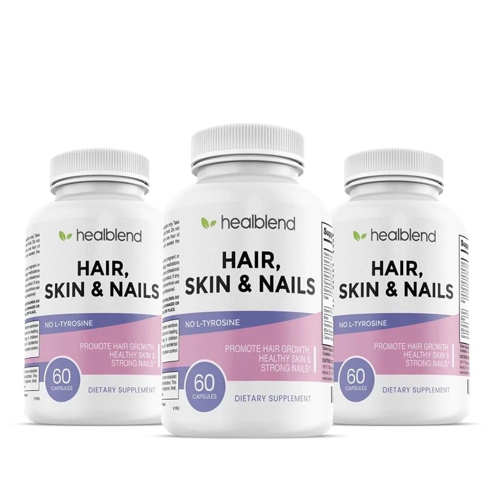 healblend Hair Skin and Nails Vitamins for Women with Biotin 5000 mcg, Iron and Manganese, Vegan, Non-GMO, 60 Capsules