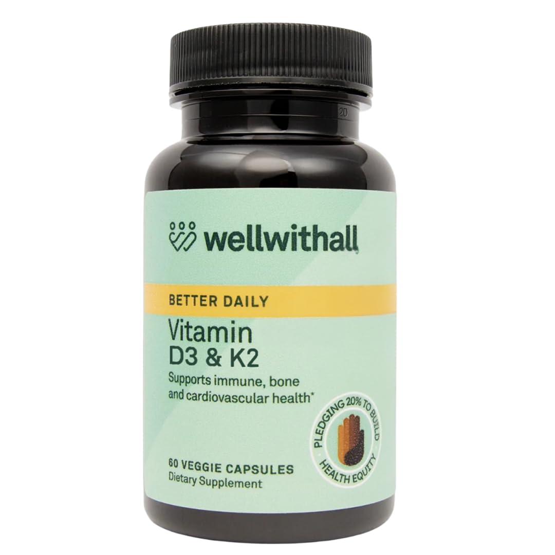 WellWithAll Vitamin D3 5000 IU (125 mcg) with Vitamin K2 100 mcg Capsule, 60 Count