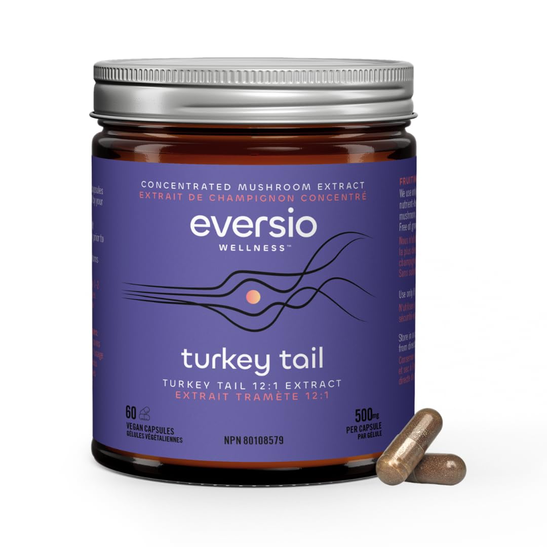 Eversio Wellness Organic Turkey Tail Capsules 12:1 Extract 45% Beta Glucans Immune Support, 60 Count
