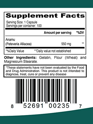 ELP ESSENTIAL Anamu 550 mg Petiveria alliacea Capsules 100 Count