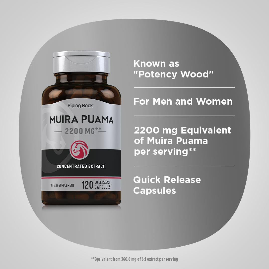 Piping Rock Muira Puama Root Extract for Men & Women Capsules, 120 Capsules