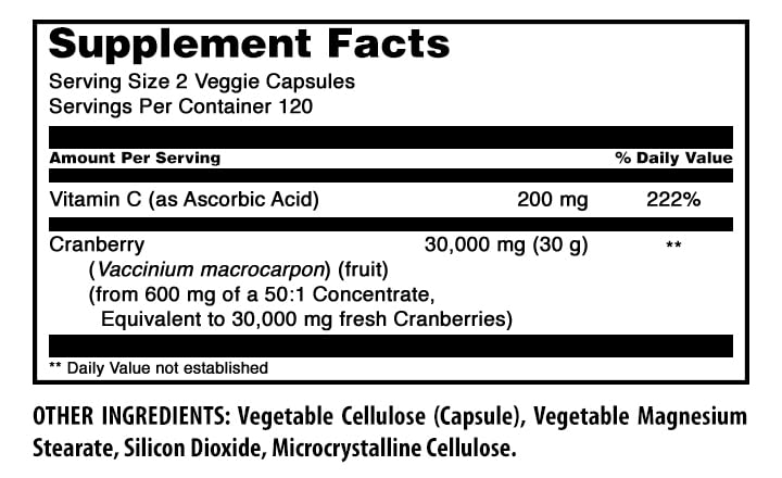 Amazing Nutrition Cranberry 600 Mg 50:1 Concentrate with Vitamin C Supplement Capsule 240 Count