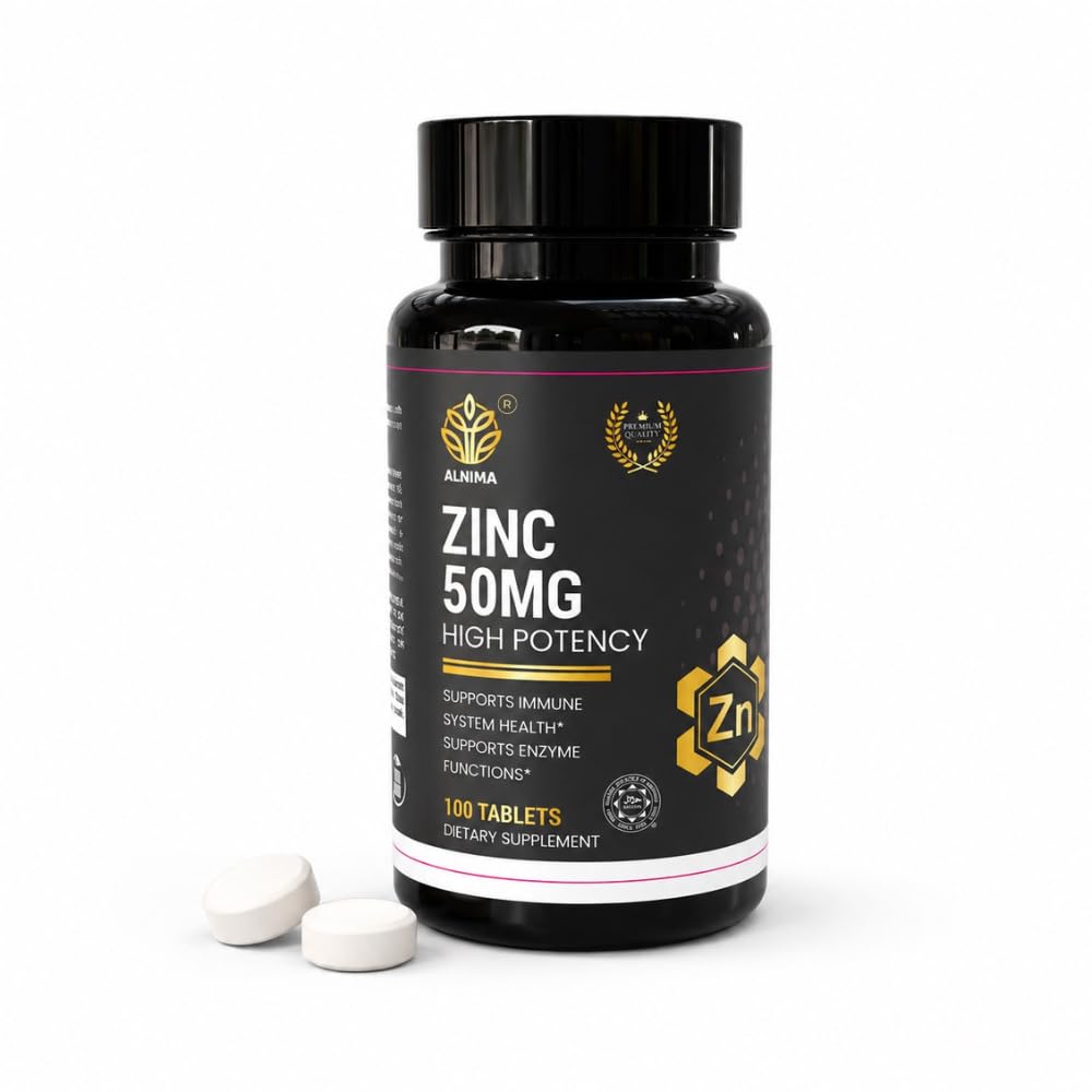 ALNIMA Halal Zinc 50 mg – Immune & Antioxidant Support Supplement for Men and Women Tablet, 100 Tablets