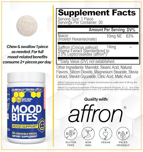 Natural Stacks Focus Bites & Mood Bites Bundle - Paraxanthine & Saffron Supplements - Supports Focus, Attention & Mood - 60 Chewables