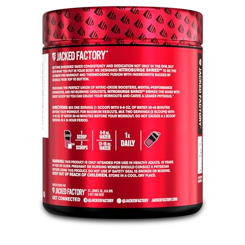 Jacked Factory Nitrosurge Shred Pre Workout Supplement Powder & Creatine Monohydrate Powder, 30 Servings Each