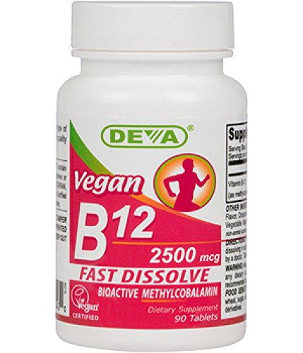 DEVA Vegan Sublingual Fast Dissolve B-12 Tablets, 2500 mcg, 90 Count
