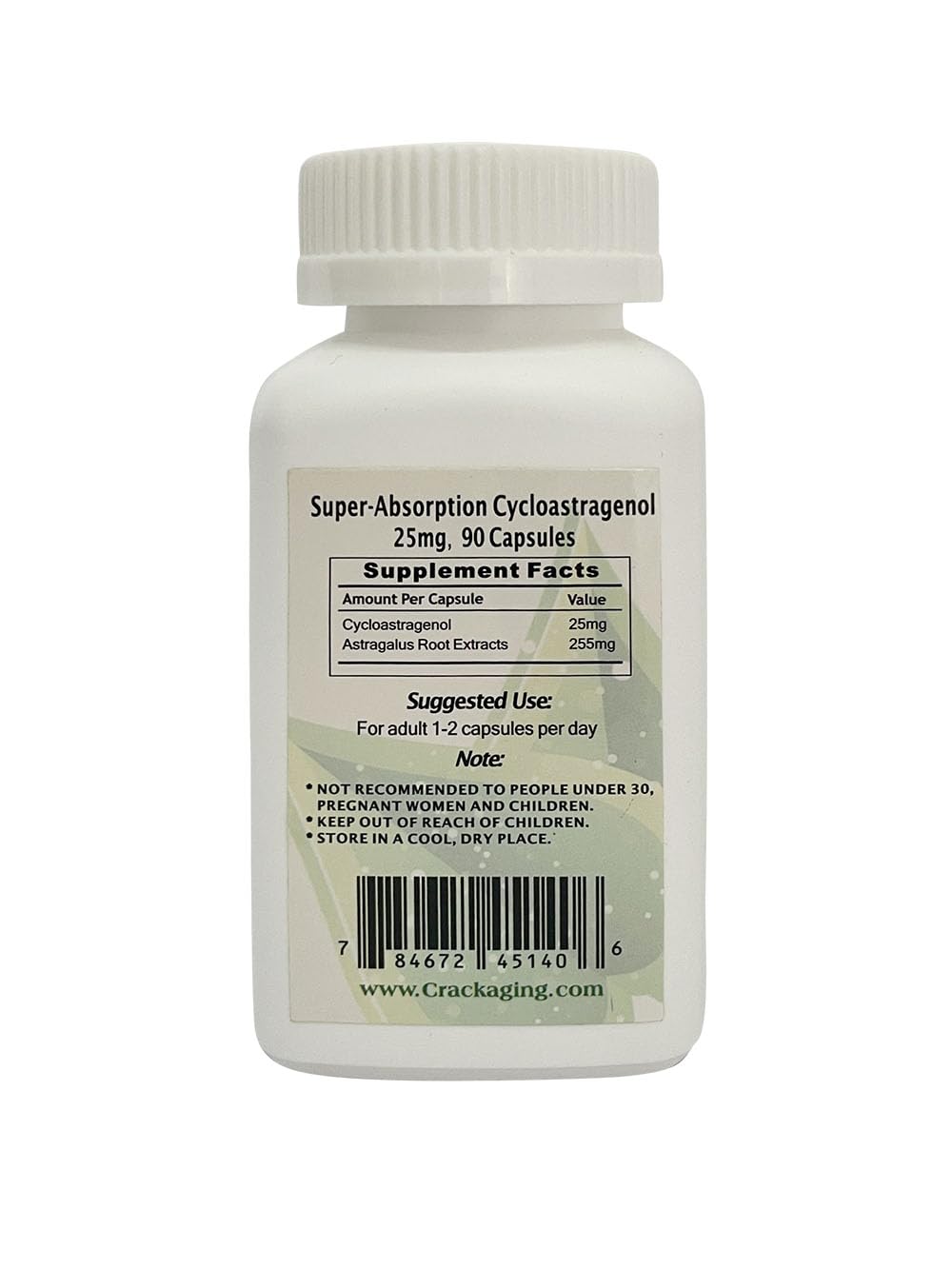 Crackaging CA-100 25mg Cycloastragenol Anti-Aging Telomerase Activation, 90 Capsules