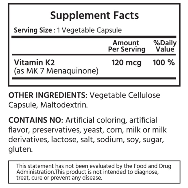 ML Naturals Vitamin K2 MK-7 120mcg All-Trans MK-7 Capsules, 240 Count