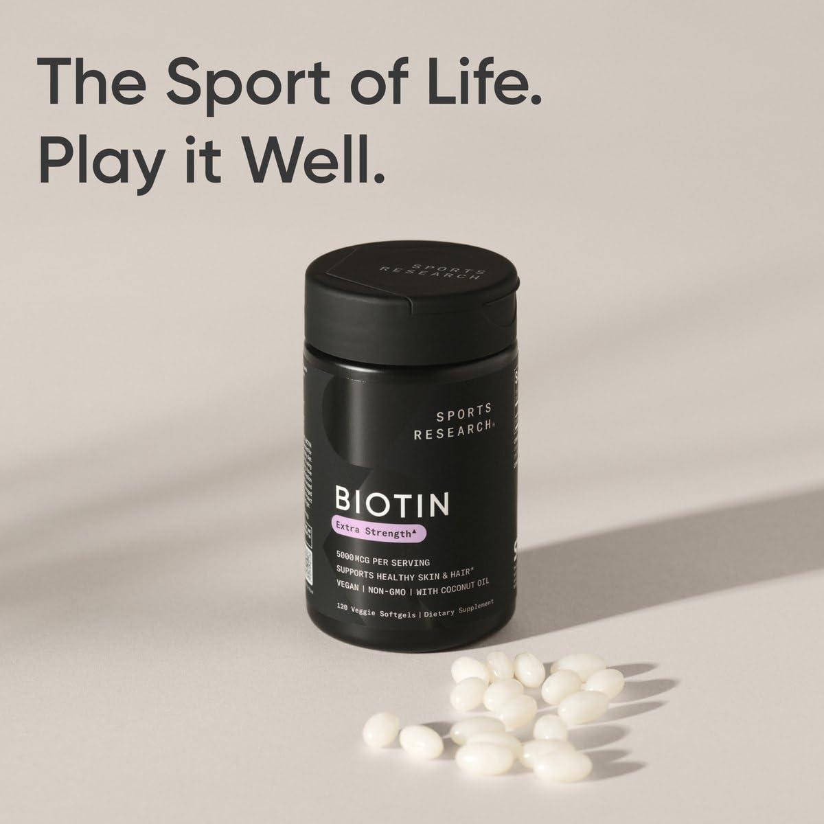 Sports Research Biotin 5,000mcg with Organic Coconut Oil Softgels 120