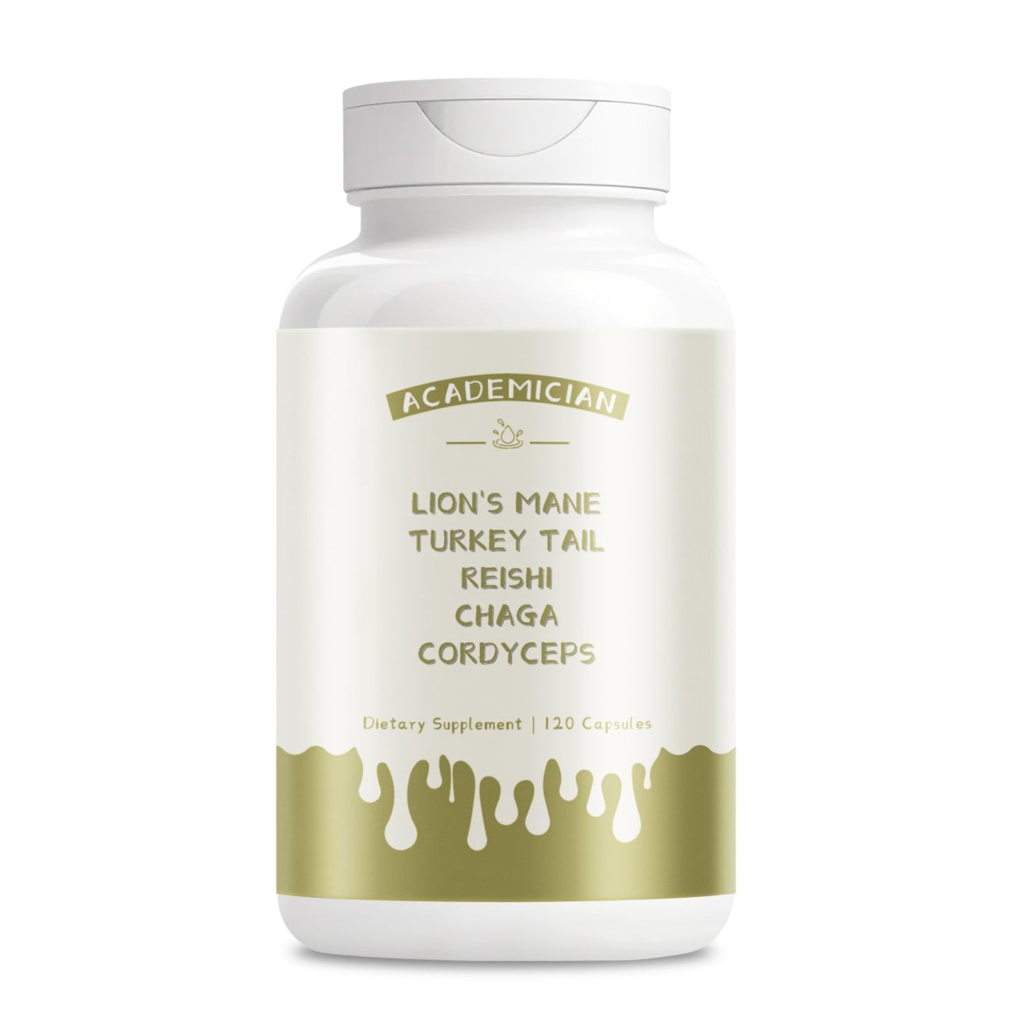 ACADEMICIAN Lion's Mane Mushroom Turkey Tail Reishi Chaga Cordyceps Capsule - 120 Count