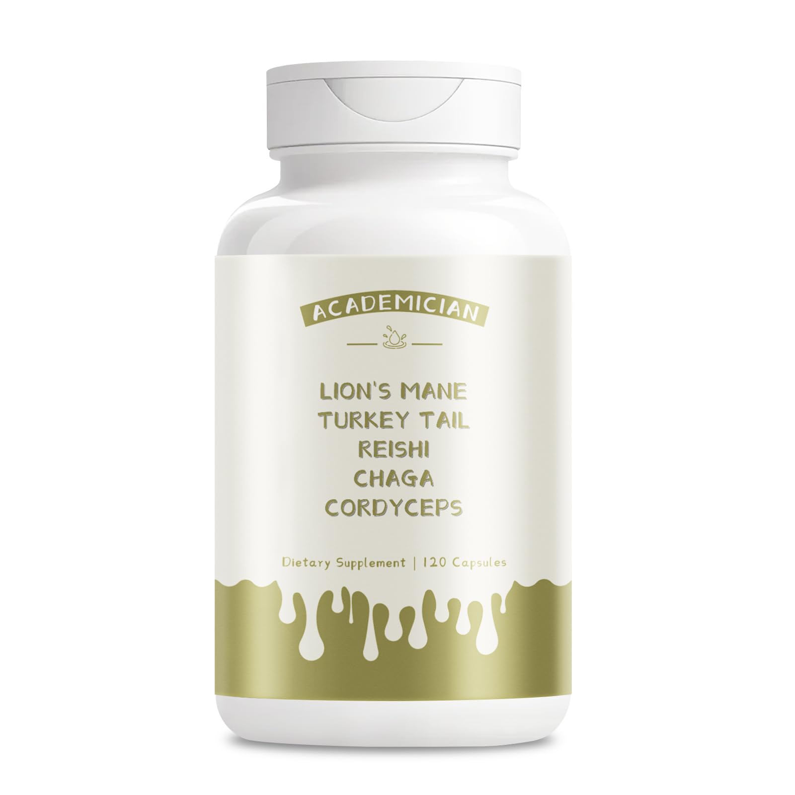 ACADEMICIAN Lion's Mane Mushroom Turkey Tail Reishi Chaga Cordyceps Capsule - 120 Count