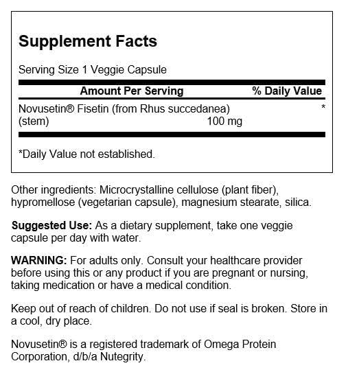Swanson Fisetin Molecularly Similar to Apigenin, Luteolin, and Quercetin 100 mg Vegan Capsules, 30 Count
