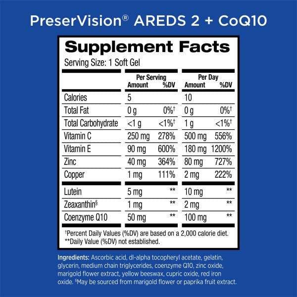 PreserVision Eye Vitamin & Mineral Supplement AREDS 2 Formula + CoQ10 Softgels, 200 Count