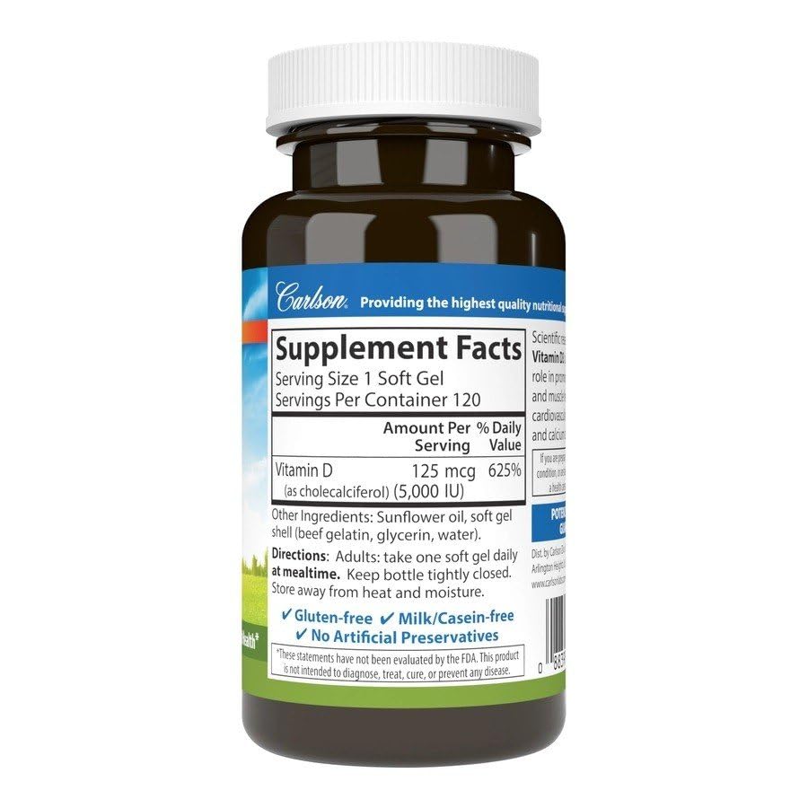 Carlson Vitamin D3 5000 IU Softgel 120 Count