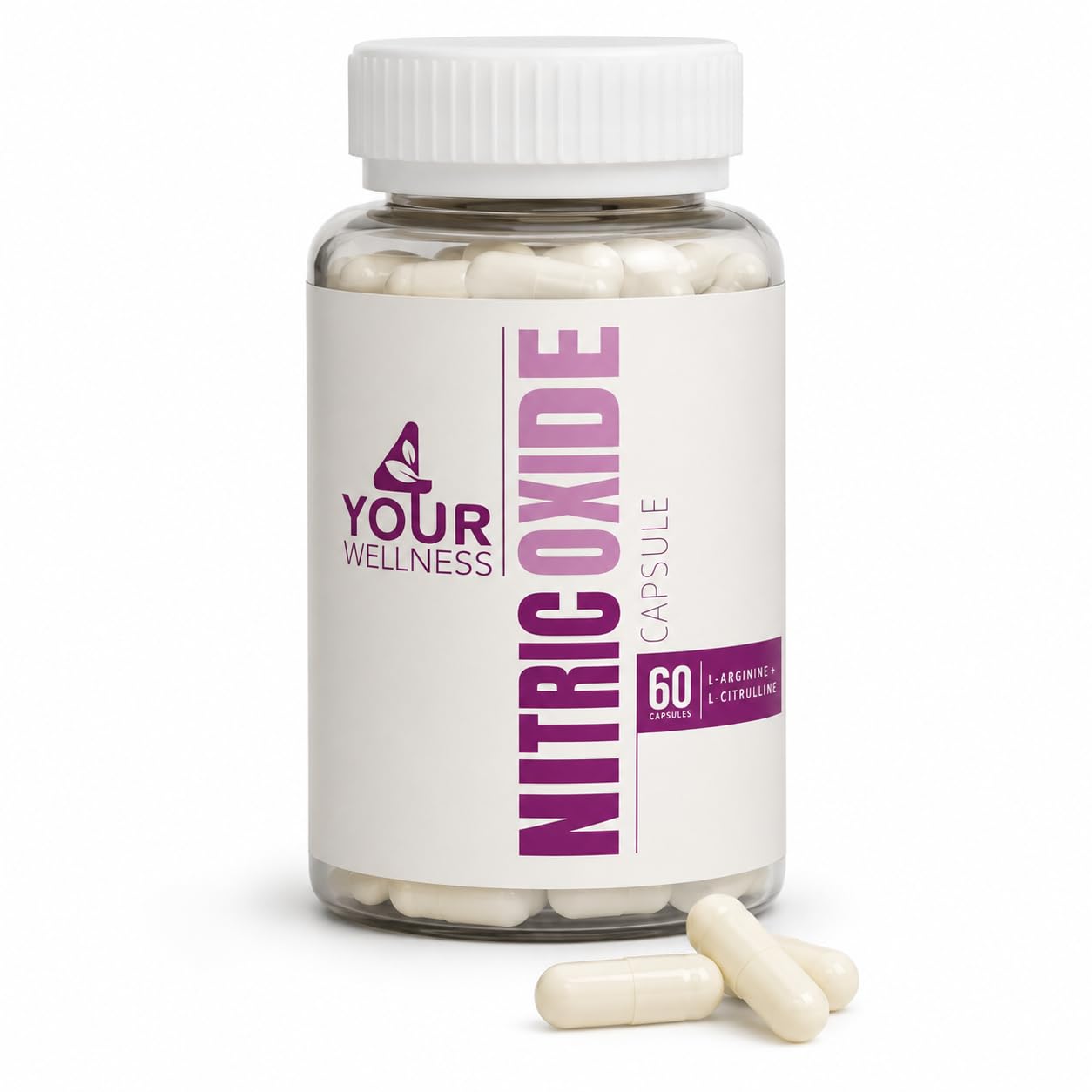 4 Your Wellness Nitric Oxide Supplement with L-Arginine & L-Citrulline for Circulation and Blood Pressure Support, Clean Energy – Vegan, Non-GMO, Kosher, Capsule, 60 Capsules
