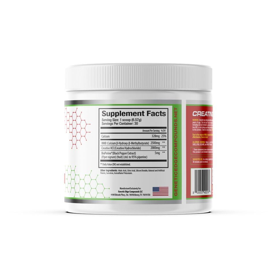 Genetic Edge Compounds Creatine HCl + HMB for Athletes – Performance & Recovery Formula – Powder, 6.94 oz