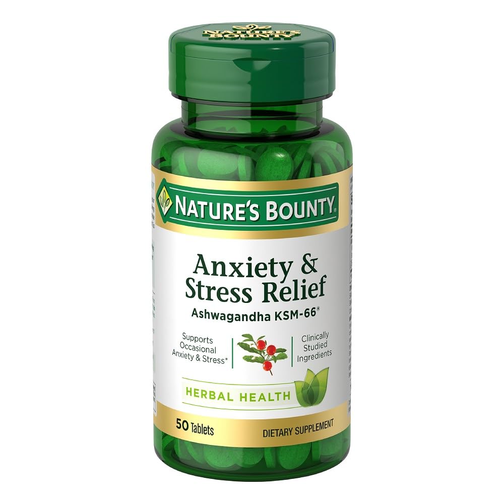 Nature's Bounty Stress Relief Ashwagandha KSM 66 Tablets 50 Count