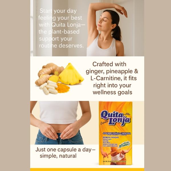 QUITA LONJA Ginger, Pineapple & L-Carnitine Herbal Supplement Capsules, 30 Count