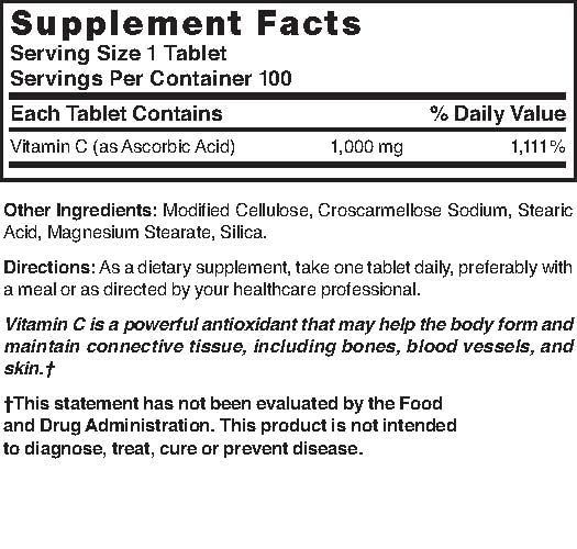 Nature's Blend Vitamin C 1000 mg Tablet, 100 Tablets