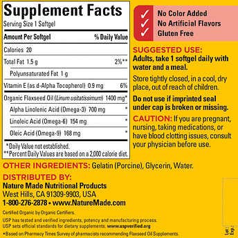 Nature Made Organic Flaxseed Oil 1400 mg Omega-3 700 mg Softgels 300