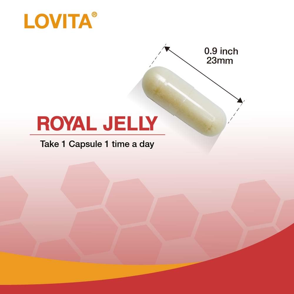 LOVITA Royal Jelly 333 mg, 3:1 Concentrate, 20 mg 10-HDA, Natural Source Super Food, Supports Skin Health & Energy Production, 180 Capsules