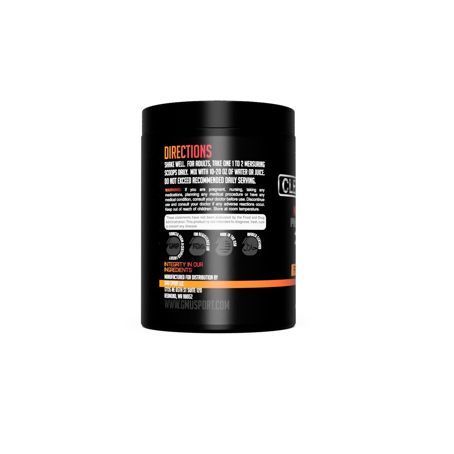 GMU SPORT Clean Pump Non-Stim Pre-Workout Powder 19.8 oz