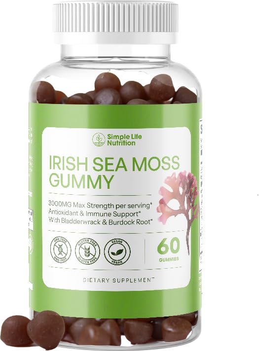 Simple Life Nutrition Organic Irish Sea Moss Gummies with Burdock Root & Bladderwrack, 60 Gummies