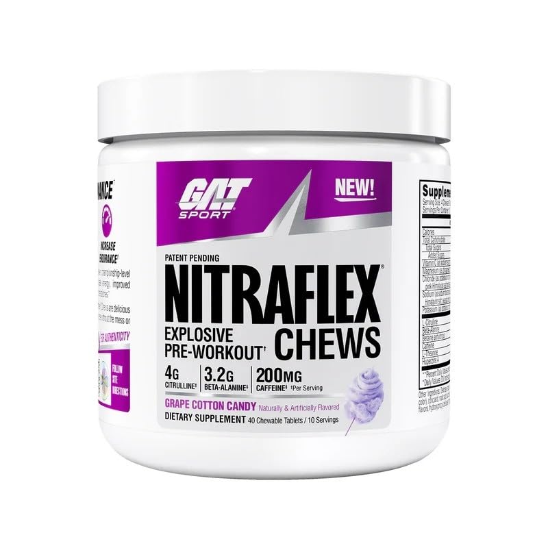 GAT SPORT Nitraflex Performance Pre-Workout Chews - Grape Cotton Candy, 40 Count