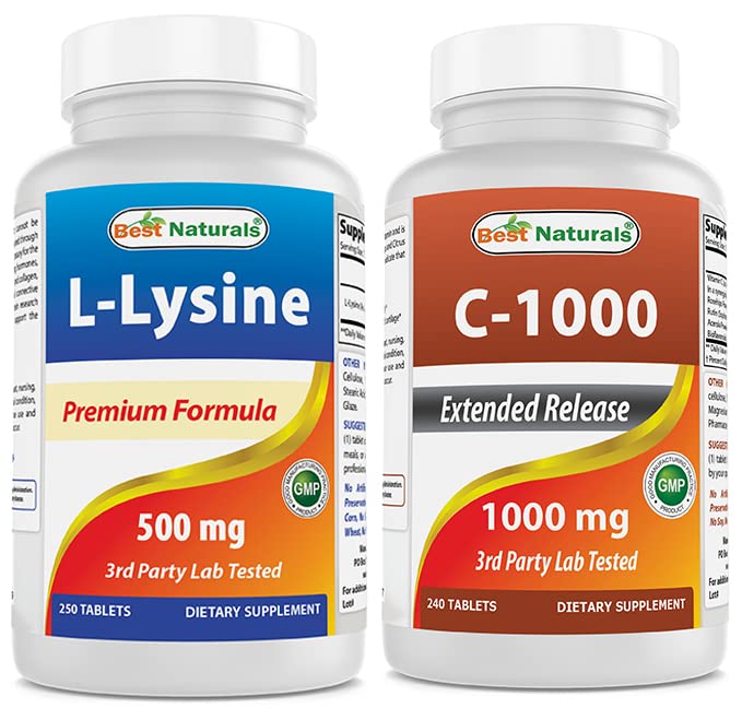 Best Naturals L-Lysine 500 mg & Vitamin C 1000 mg Tablet, 240 Tablets