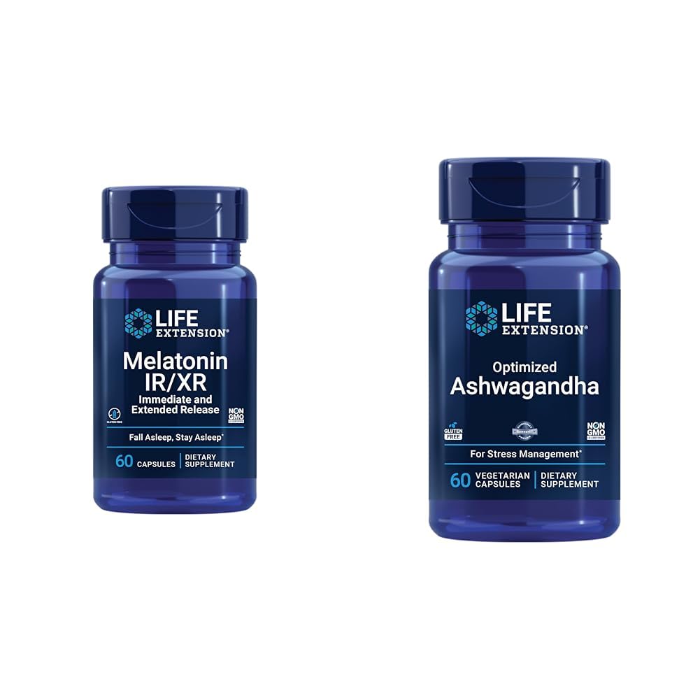 Life Extension Melatonin IR/XR & Optimized Ashwagandha, 120 Capsules