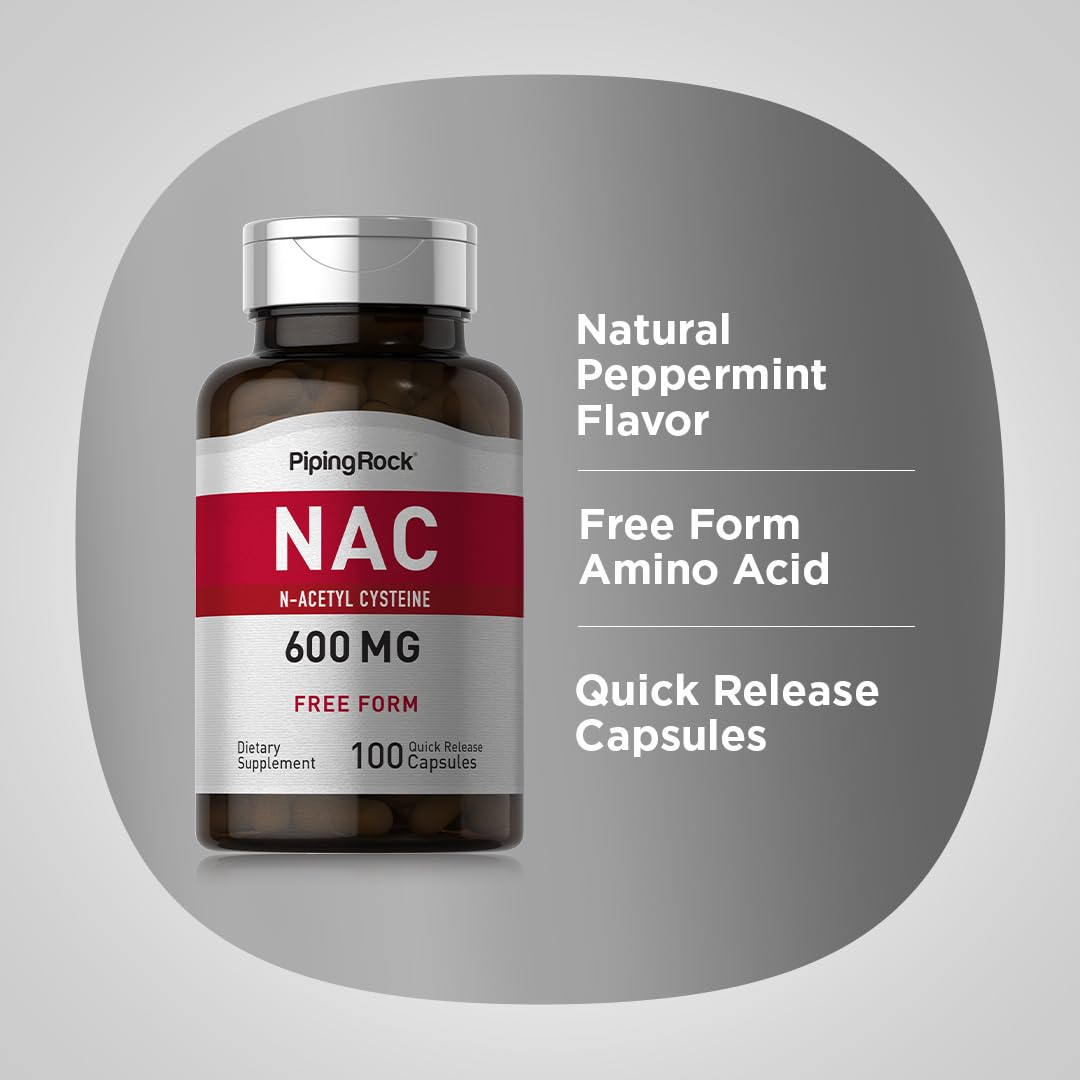 Piping Rock NAC (N-Acetyl Cysteine) 600mg Supplement Capsules, 100 Count