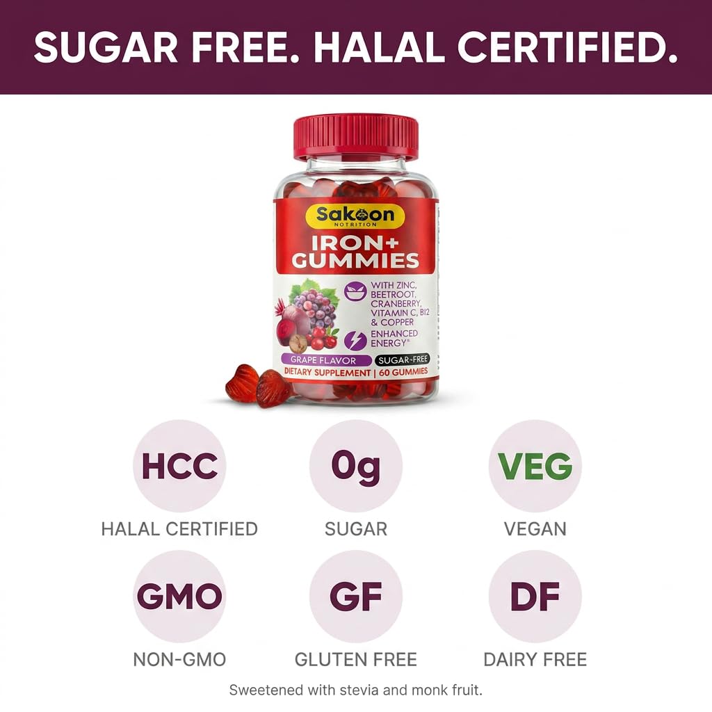 Sakoon Nutrition Iron Gummies for Women & Men, 60 Gummies