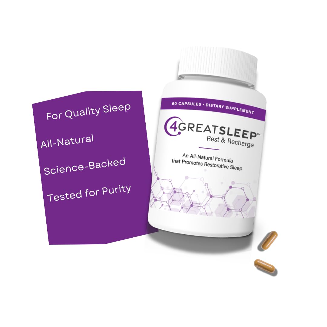 4GREATSLEEP Rest & Recharge Natural Sleep Aid with Melatonin, GABA, Ashwagandha & L-Tryptophan, 60 Capsules
