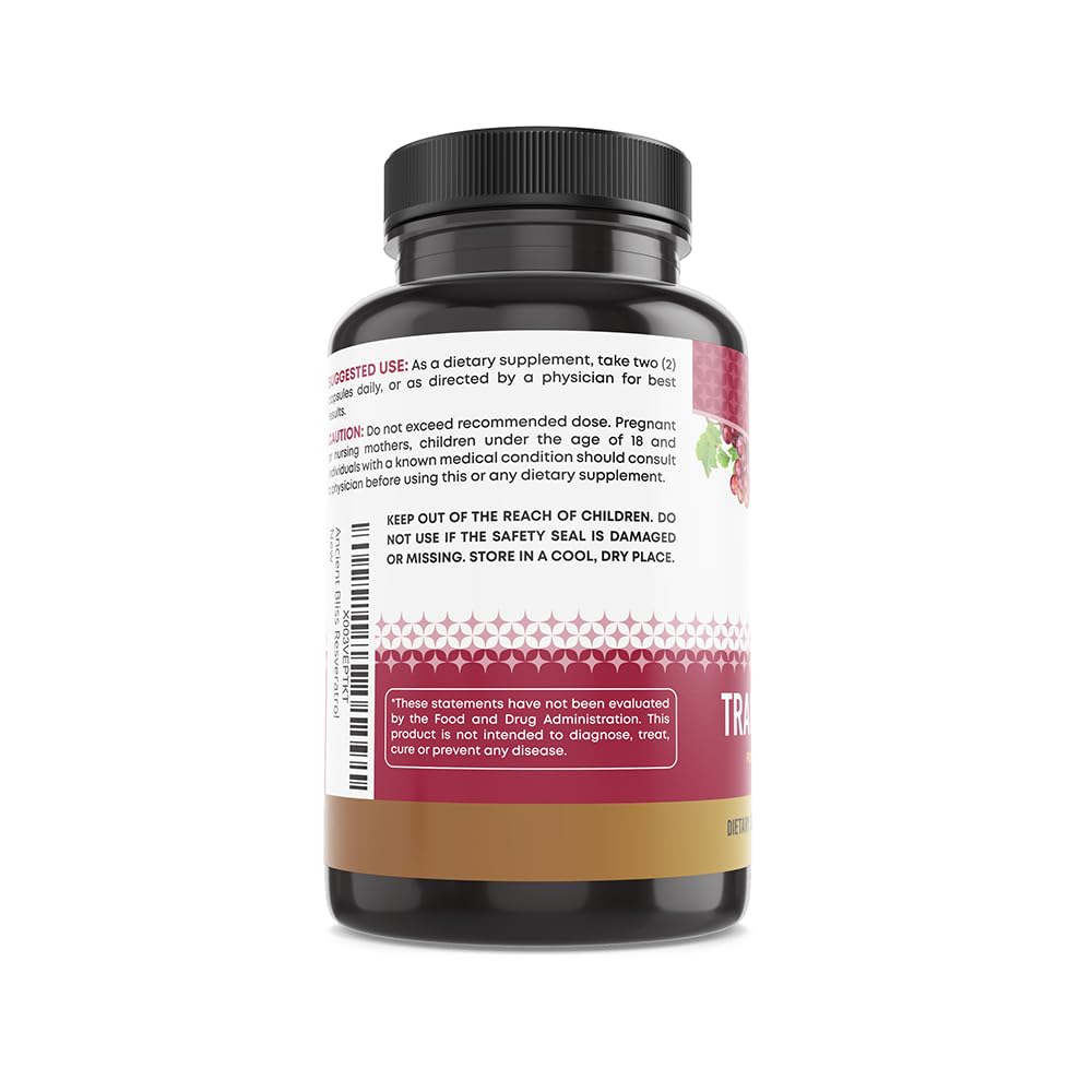 Ancient Bliss Resveratrol Powerful Antioxidant Supplement with Green Tea, Grape Seed Extract Capsules, 120 Capsules