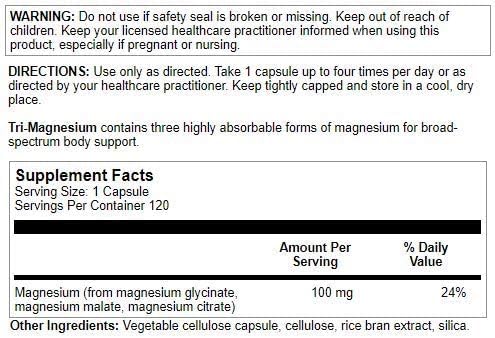 Nutra BioGenesis Tri-Magnesium Triple Magnesium Complex High-Absorption Magnesium Supplement with Citrate, Malate & Oxide for Bone, Muscle & Teeth Support, 3-in-1 Formula, 120 Capsules