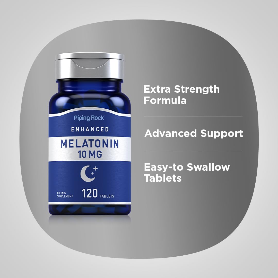 Piping Rock Melatonin 10mg with L-Theanine Tablet, 120 Count