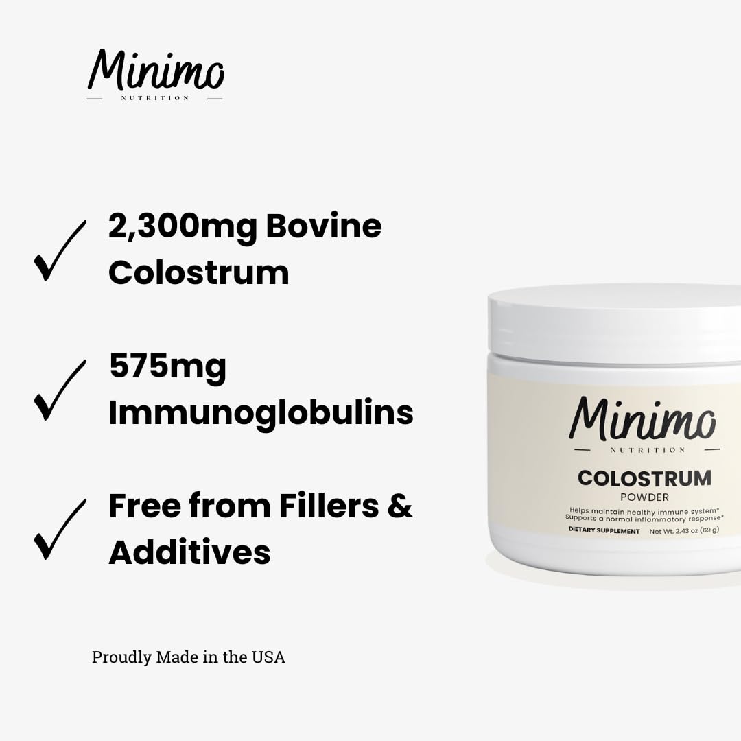 Minimo Nutrition Colostrum Supplement Powder, Unflavored, 2,300 mg Bovine Colostrum, 30 Servings