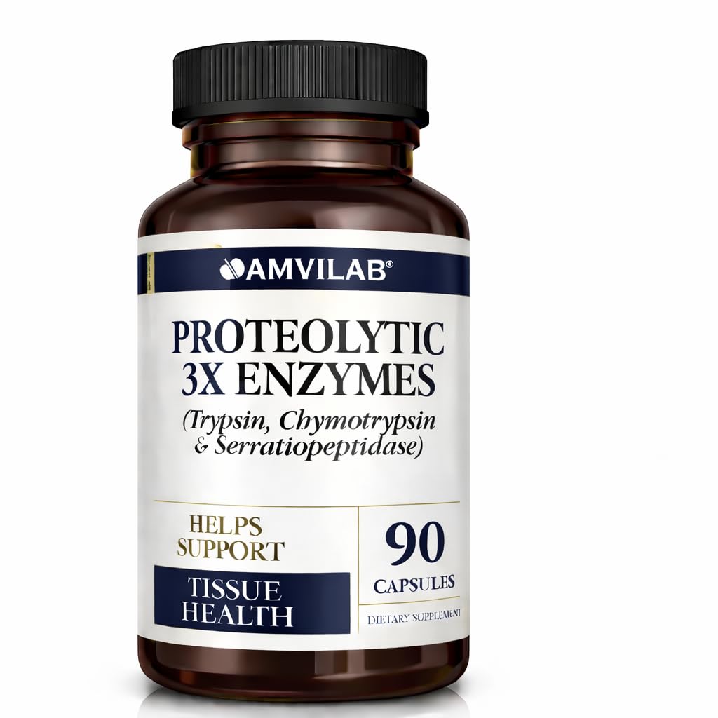 AMVILAB Proteolytic Enzymes 3X with Serrapeptase, Trypsin & Chymotrypsin Capsules, 90 Count