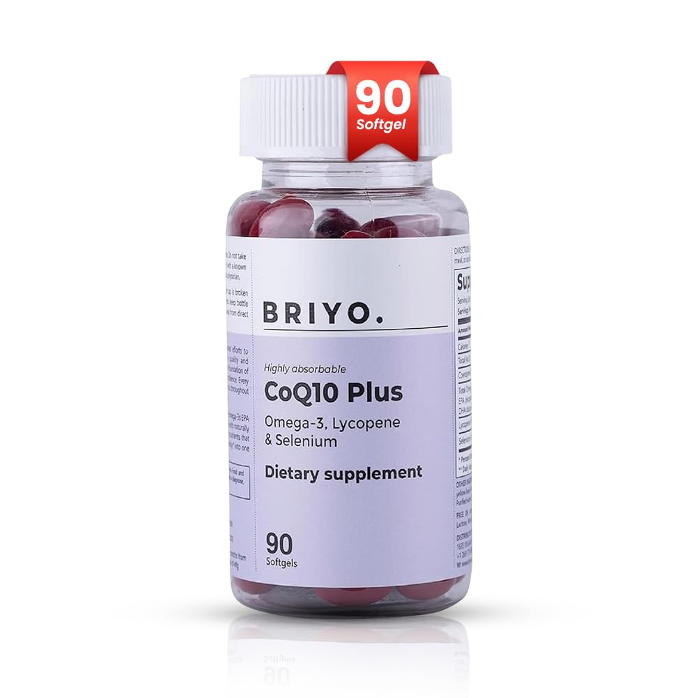 Briyosis CoQ10 100mg Supplement with Omega-3 EPA/DHA, Lycopene & Selenium – for Heart Health, Energy Support, Antioxidant Protection, Healthy Aging Softgels 90 Count