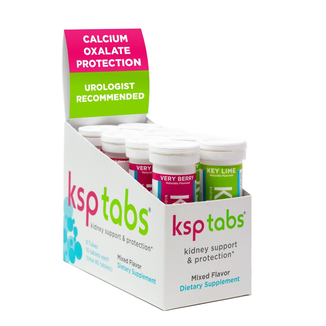 KSPtabs Lime & Berry All Natural Hydration & Kidney Health Supplement to Combat Calcium Oxalate Crystal Formation, Tablets, 80