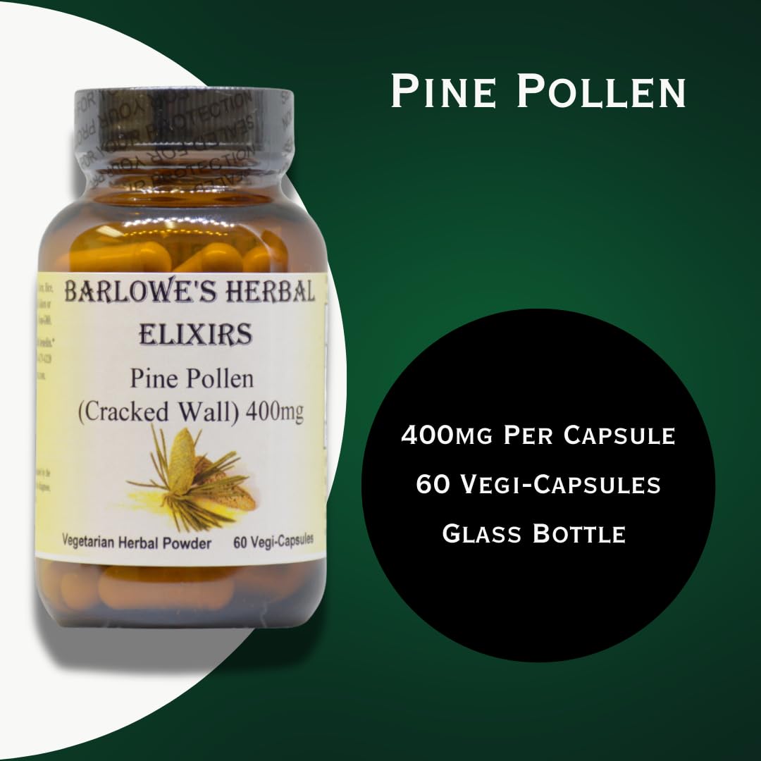 Barlow's Herbal Elixirs Pine Pollen Cracked Cell Wall Powder Capsule 60 Capsules