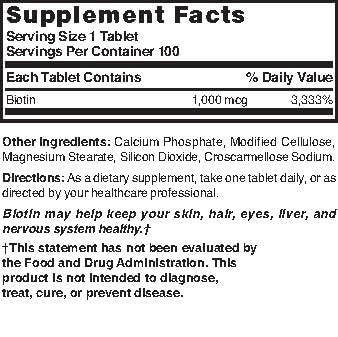 Nature's Blend Biotin Hi-Potency 1,000 mcg Tablet, 100 Tablets
