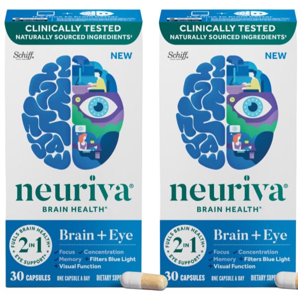 NEURIVA Brain + Eye Supplement for Memory, Focus & Concentration Capsules, 60 Count